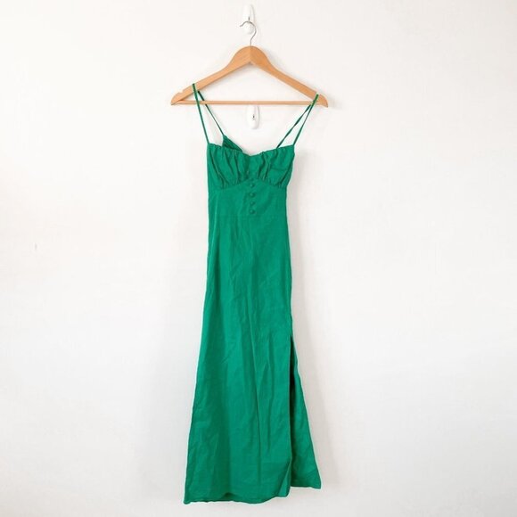 Zara Linen Blend Corset Midi Slit Dress Green Size Medium - Picture 7 of 13